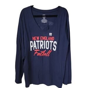 NFL New England Patriots Navy Long Sleeve V Neck Shirt Womens Size XXL NEW